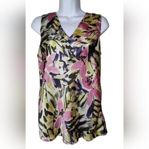Banana Republic Sleeveless Satiny Floral V-Neck Pleated Blouse‎ Top 8